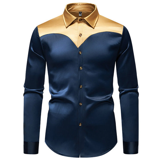 Herren Elegantes Langarmhemd mit glänzendem Kragen EB