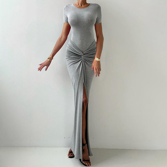 Damen Maxi Kleid mit elegantem Wickeldesign und stilvollen Raffungselementen EB