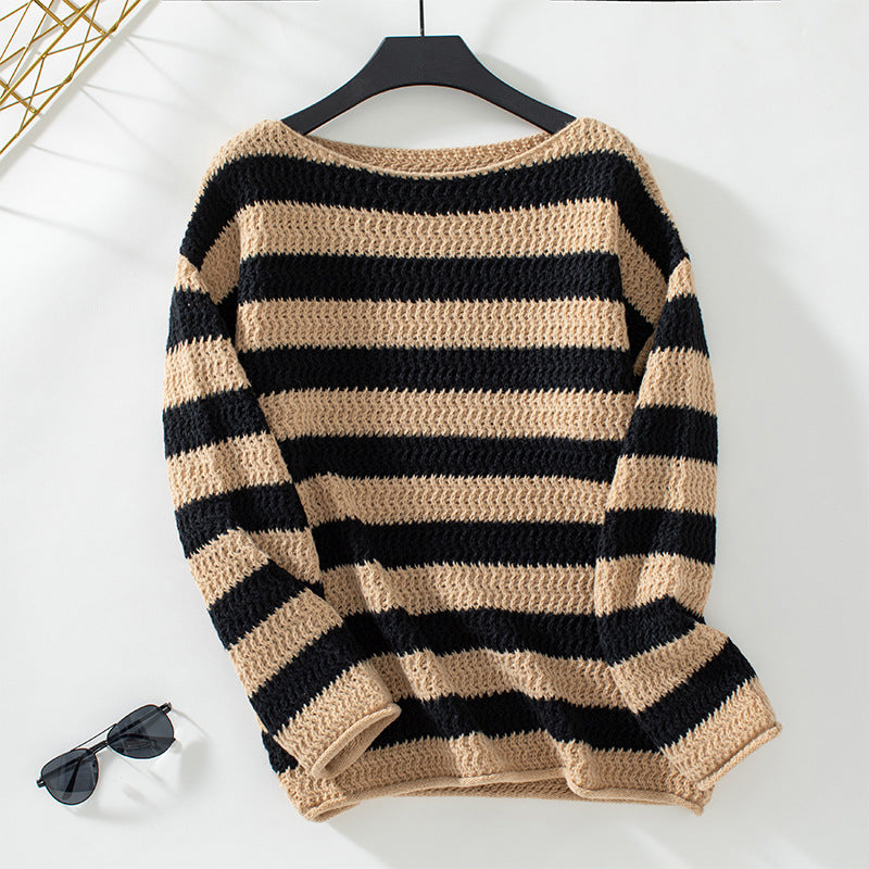 Damen lockerer Strickpullover im maritimen Streifendesign EB
