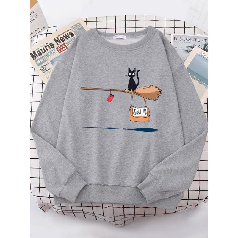 Damen Sweatshirt mit kreativem Katzenmotiv EB