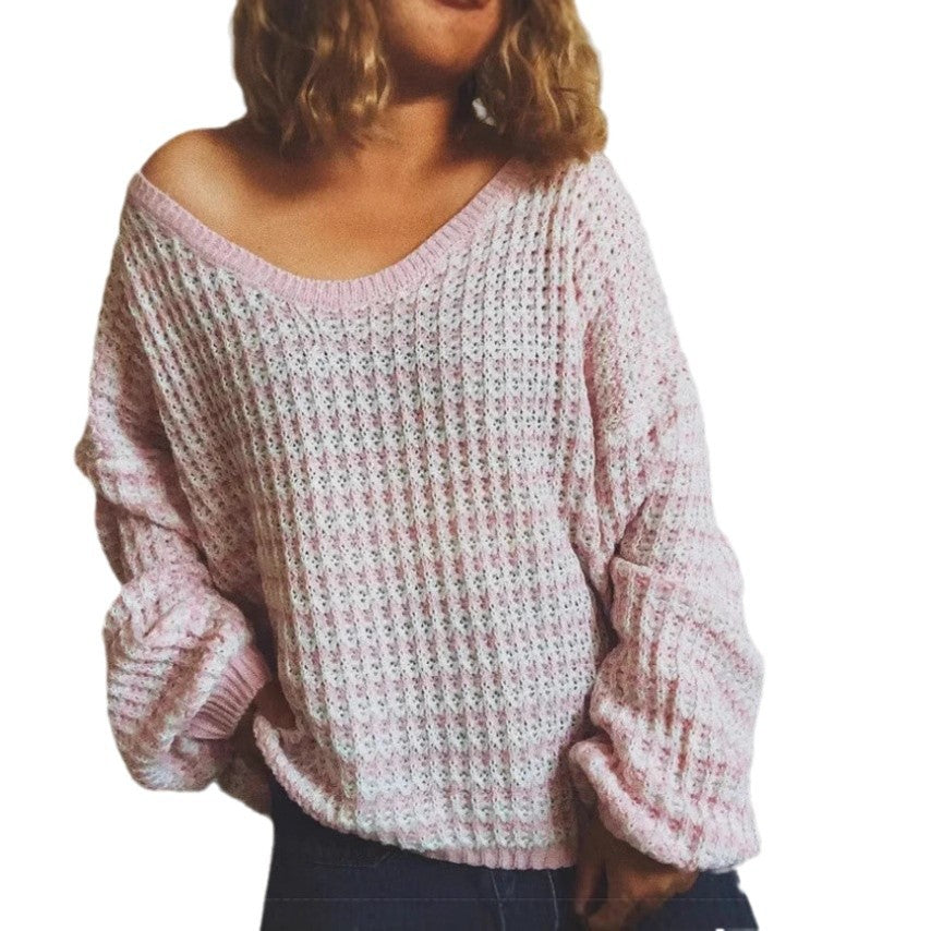 Damen Oversized Strickpullover mit off-Shoulder Design und modischem Rippenmuster EB