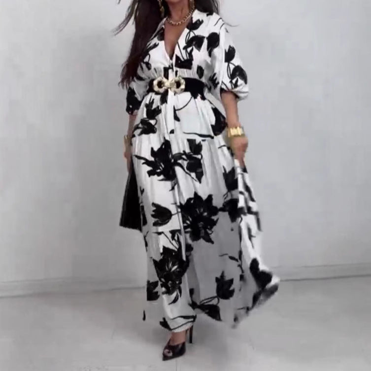 Damen Maxikleid mit raffiniertem Knopfdesign und floralem Druck EB
