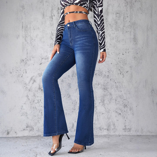 Damen Flared Jeans mit hohem Taillenbund und modischer Waschung EB