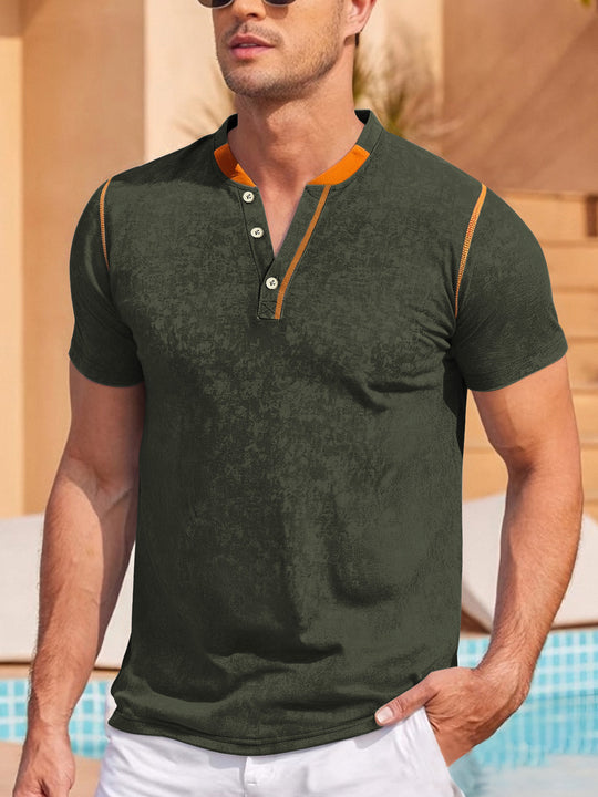 Herren nan lässiges Kurzarm-Grandadshirt mit kurzer Knopfleiste, Kontrastpaspel und weichgewaschener Struktur EB