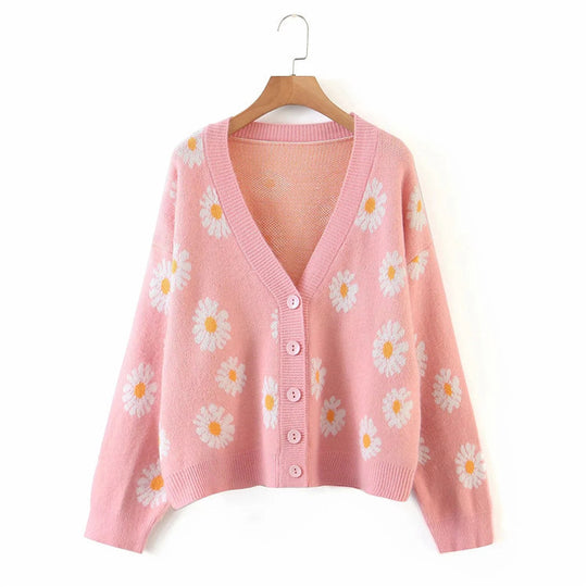 Damen lässige Strickjacke mit floralem Design EB
