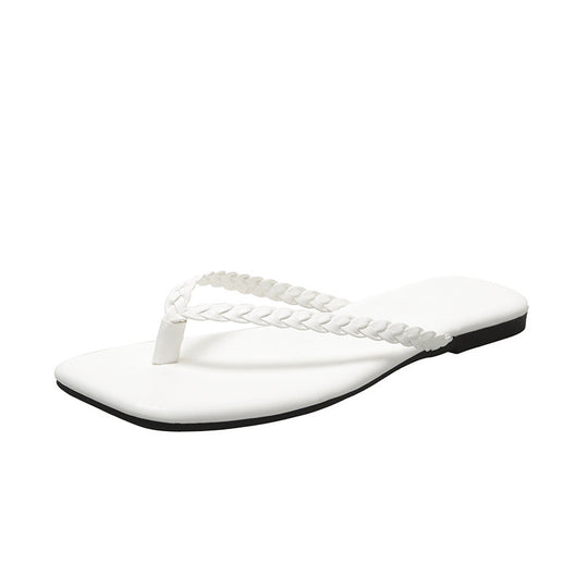 Damen Flip-Flops mit geflochtenem Riemen und bequemer Sohle EB
