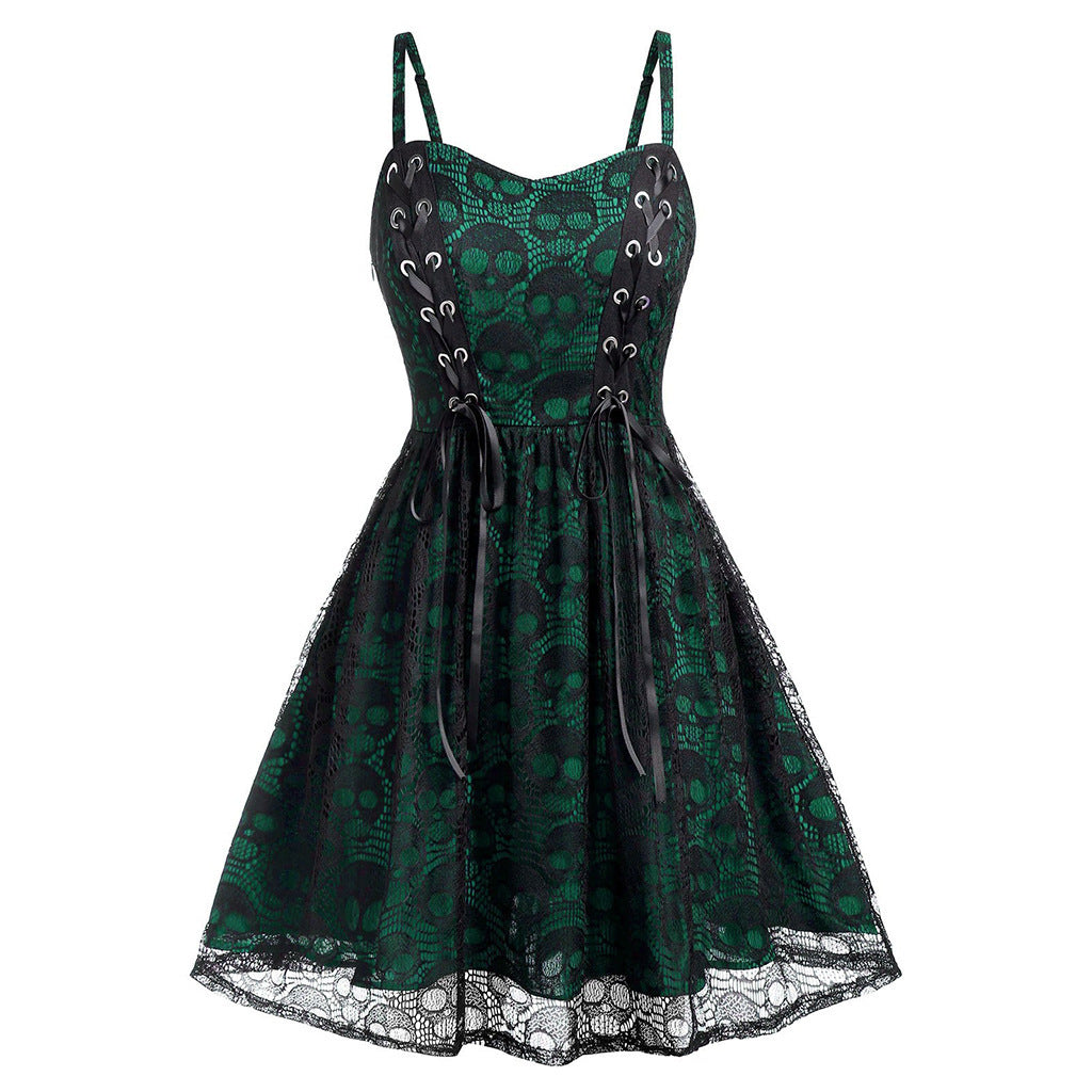 Damen Skaterkleid mit Spitzenoberteil und Schnürdetails EB