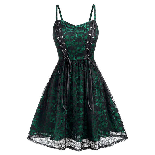 Damen Skaterkleid mit Spitzenoberteil und Schnürdetails EB