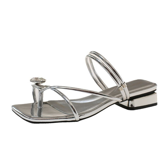 Damen elegante Sandaletten mit chicem Querriemen und Glitzer-Akzent EB