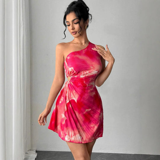 Damen Plissiertes Abendkleid mit asymmetrischem Ausschnitt EB