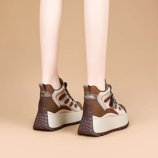 Damen Sportliche High-Top Sneakers mit Blockabsatz und einzigartigem Design EB
