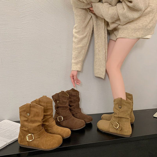 Damen Stiefeletten mit modischem Raffungselement und praktischen Schnallen EB