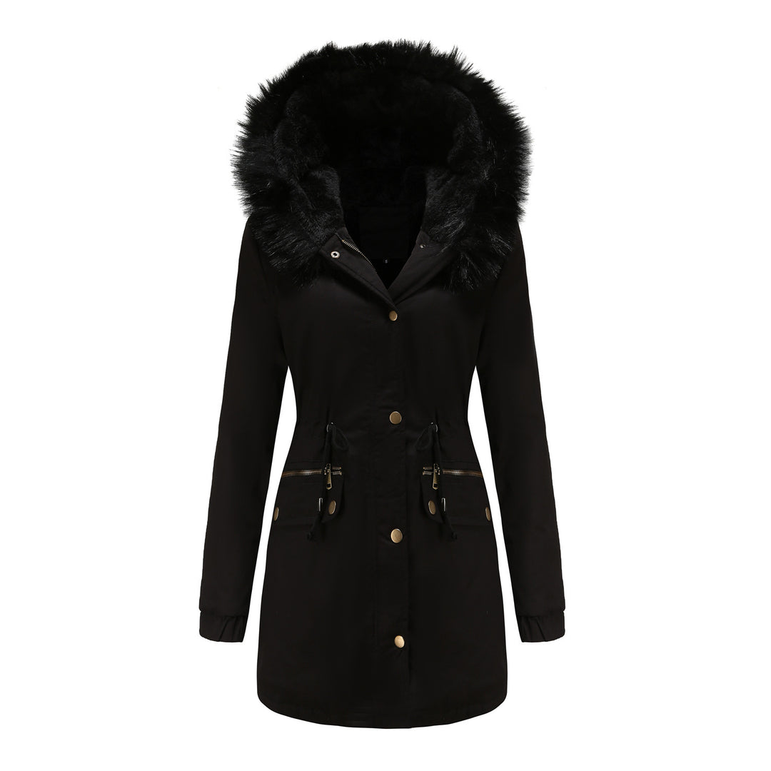 Damen warme Steppjacke mit abnehmbarem Kunstfellkragen EB