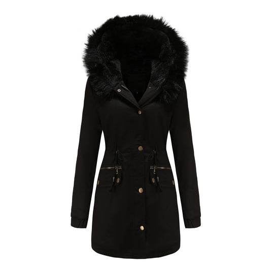 Damen warme Steppjacke mit abnehmbarem Kunstfellkragen EB