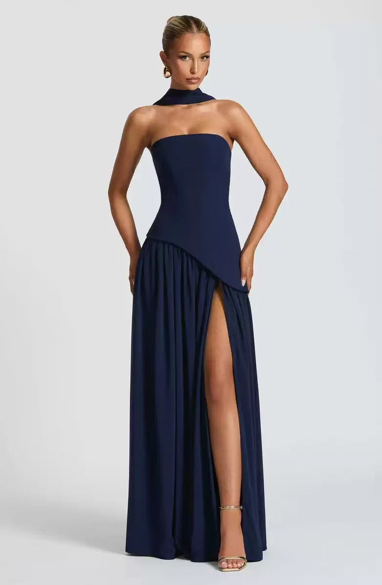 Damen Maxikleid mit figurbetontem Oberteil und schwingendem Rock EB
