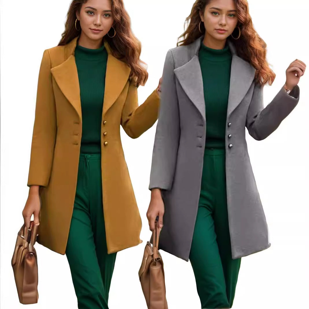 Damen eleganter und taillierter Trenchcoat mit strukturiertem Gewebe EB