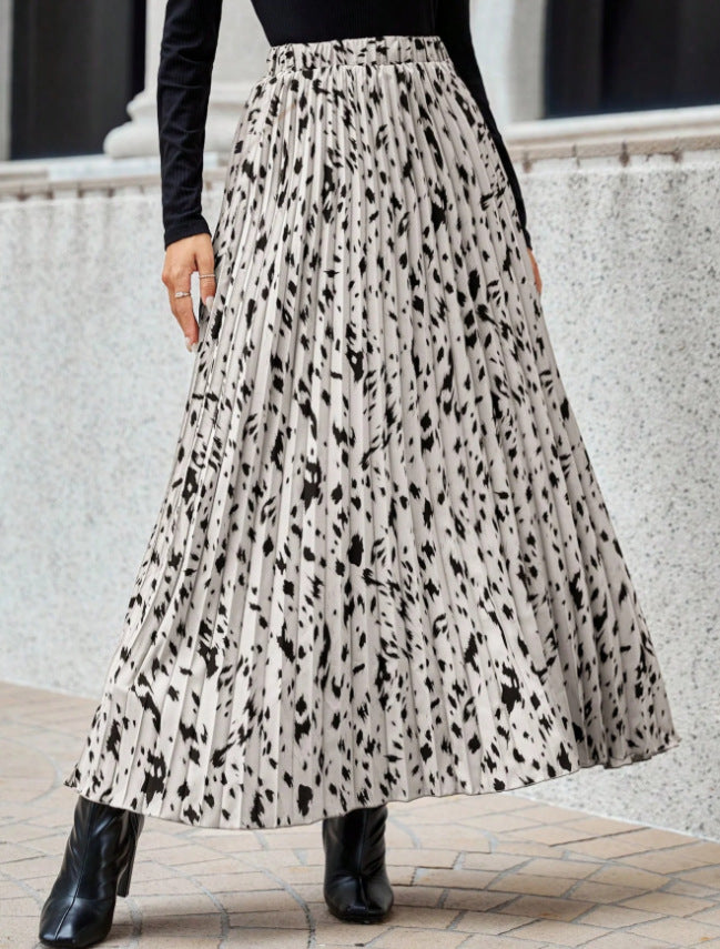 Damen Maxi-Faltenrock mit modischem Muster EB