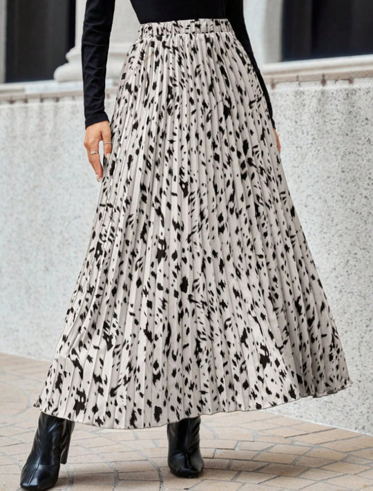 Damen Maxi-Faltenrock mit modischem Muster EB