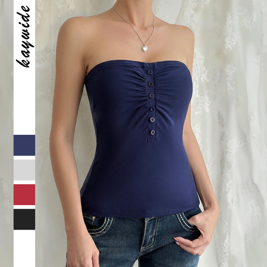 Damen Trägershirt mit Rüschendetails und Knopfverschluss EB