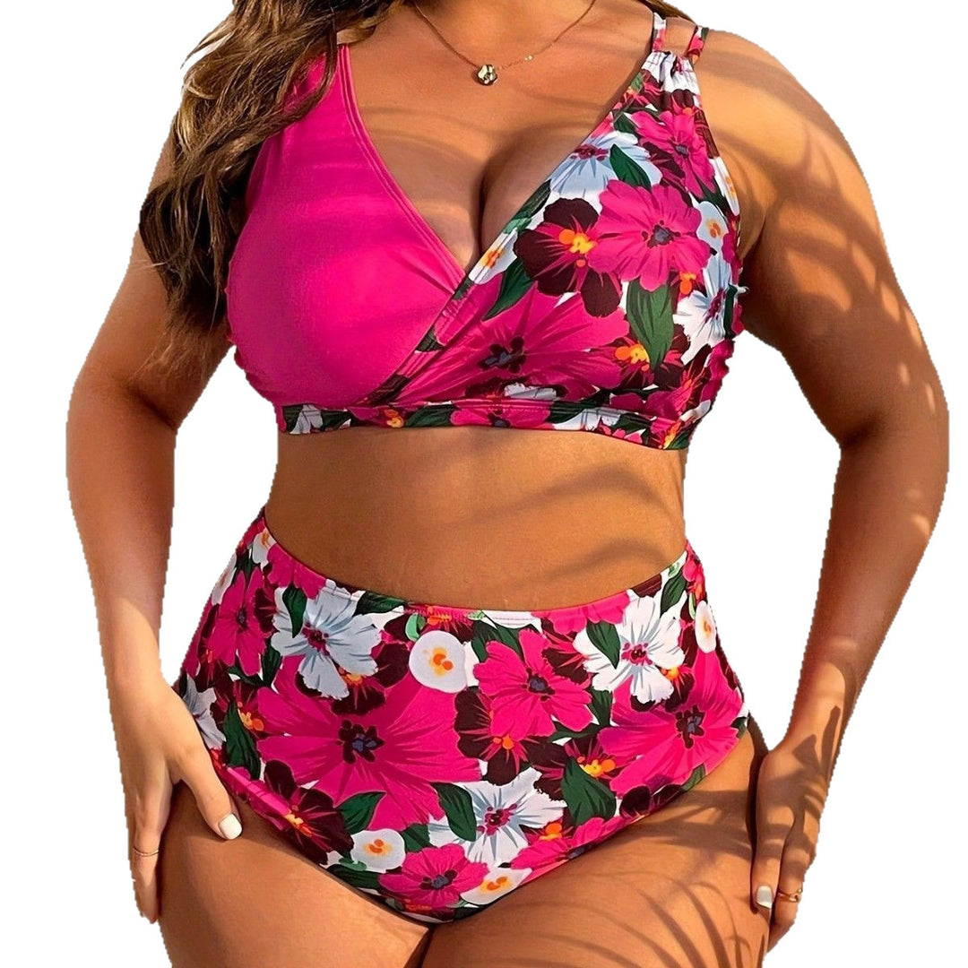 Damen Hochgeschnittener Bikini mit Wickeldesign und floralem Muster EB