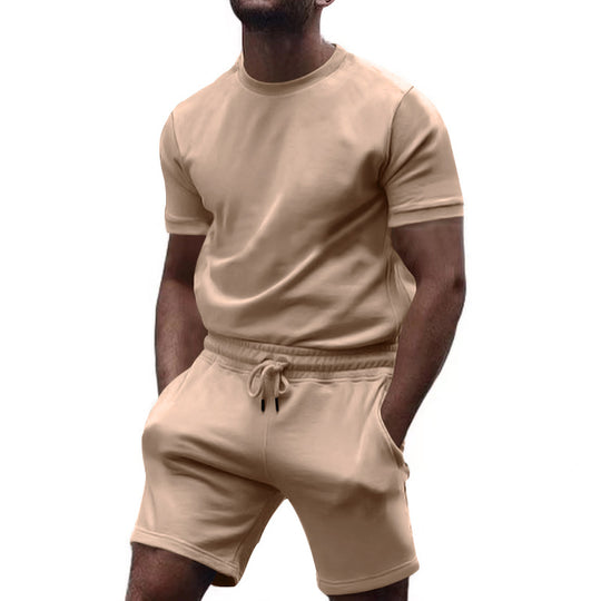 Herren nan minimalistisches Jersey-Ensemble mit bequemem Rundhalsshirt und elastischer Tunnelzug-Kurzhose EB
