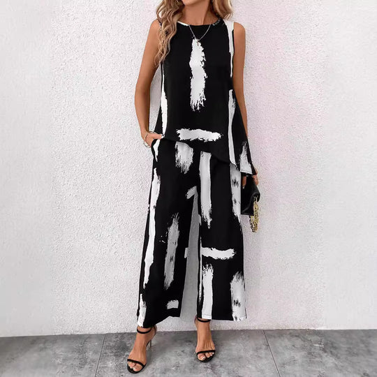 Damen Zweiteiliges Ensemble mit lässigem Schnitt und auffälligem Pinselstrichdesign EB