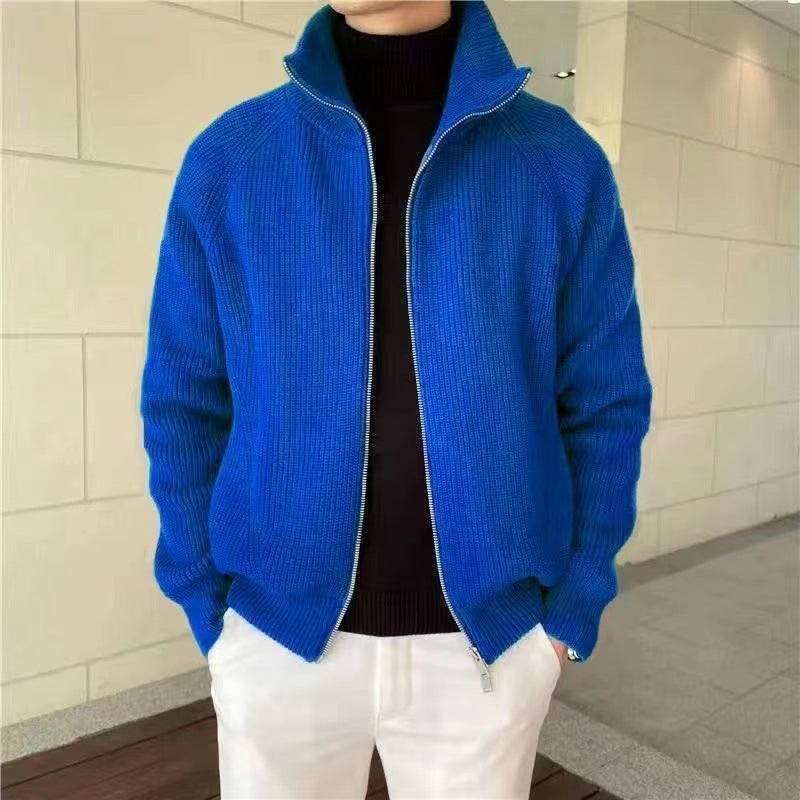 Herren hochwertige Strickjacke mit hohem Kragen und praktischen Reißverschluss EB