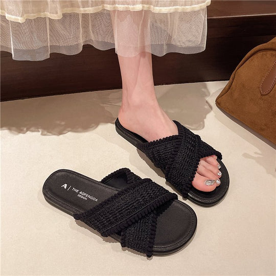 Damen modische Sandalen mit Pompons EB