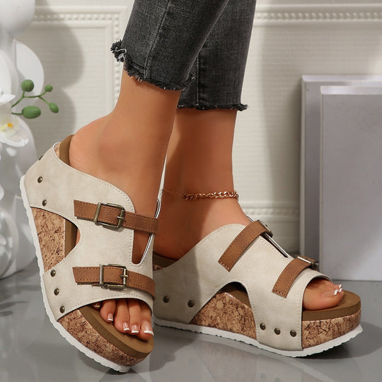 Damen Wedge-Sandaletten mit modischem Riemendesign und ergonomischem Fußbett EB