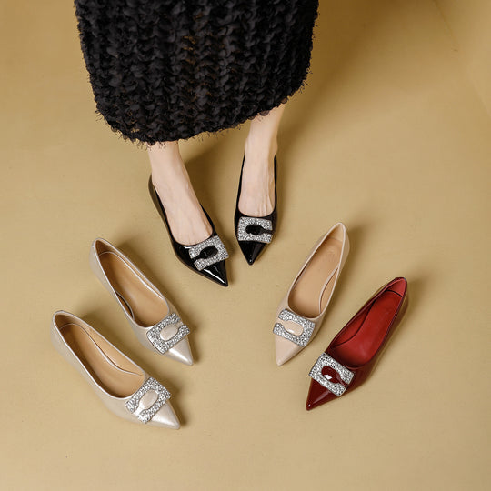Damen spitze Ballerinas mit funkelnder Schmuckschnalle EB