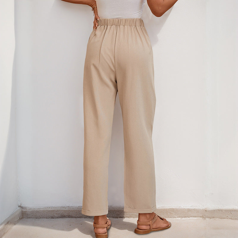 Damen Modische Stoffhose mit weitem Schnitt und eleganter Bundfalte EB