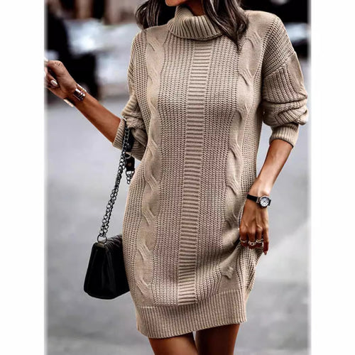 Damen Strickkleid mit Rollkragen und Zopfdesign EB