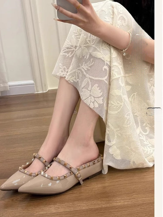 Damen elegante Slingback Ballerinas mit dekorativen Nieten EB