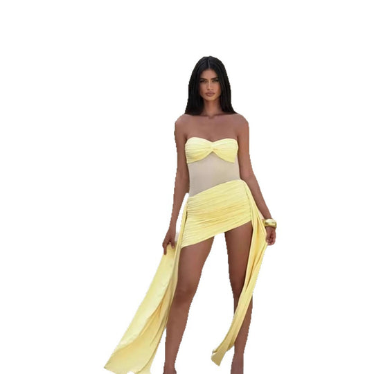 Damen Badeanzug mit schulterfreiem Design und eleganter Drapierung EB