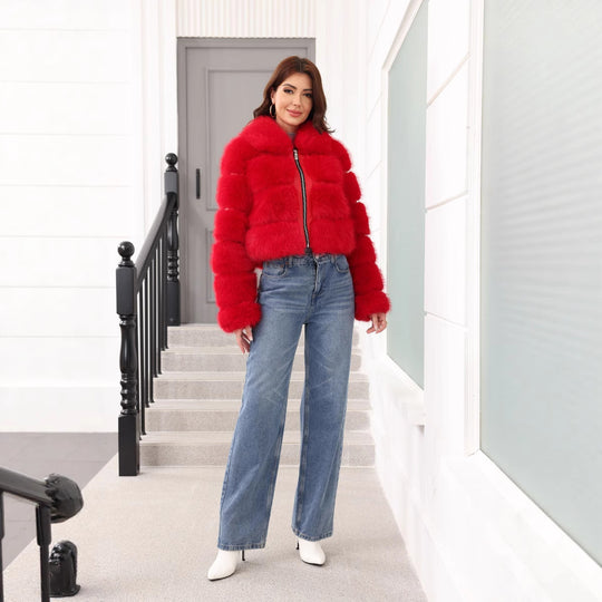 Damen Modischer Kunstpelz-Winterjacke EB