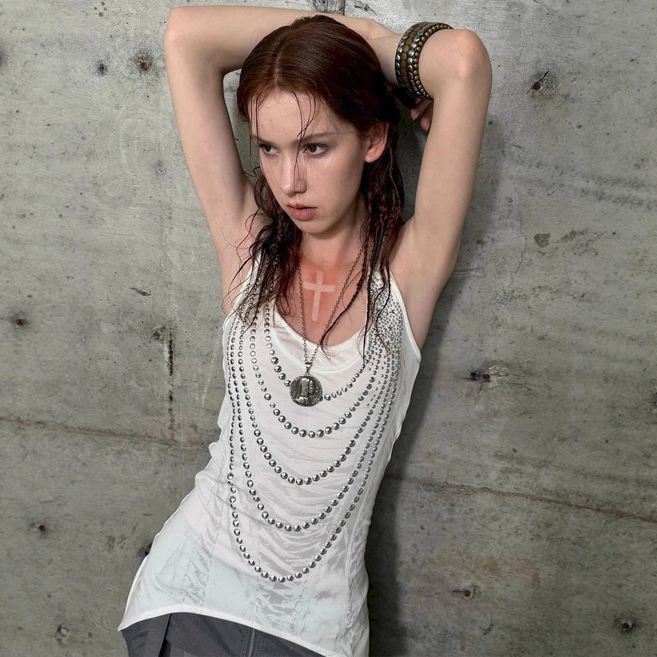 Damen Glitzerndes Tanktop mit asymmetrischem Schnitt EB