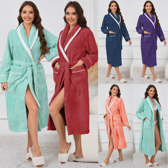 Damen Kuscheliger Bademantel mit Hohen Taschen und Gürtel EB