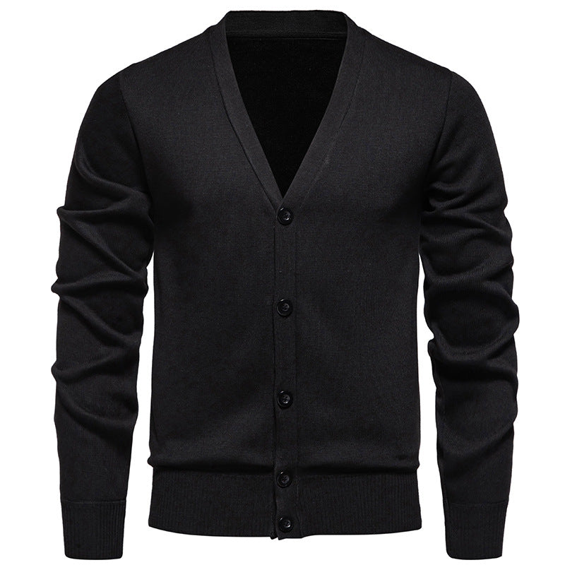 Herren nan leichte Feinstrick-Strickjacke mit V-Ausschnitt, verdeckter Knopfleiste und elastischem Rippbündchen EB
