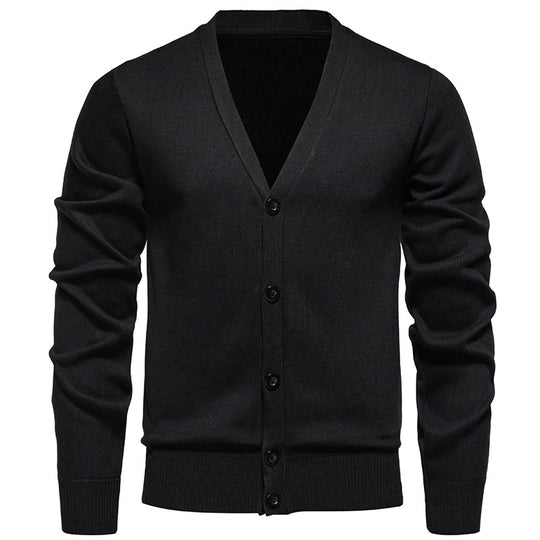 Herren nan leichte Feinstrick-Strickjacke mit V-Ausschnitt, verdeckter Knopfleiste und elastischem Rippbündchen EB