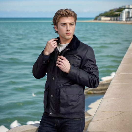 Herren modische und funktionale Übergangsjacke mit hochschließendem Kragen EB