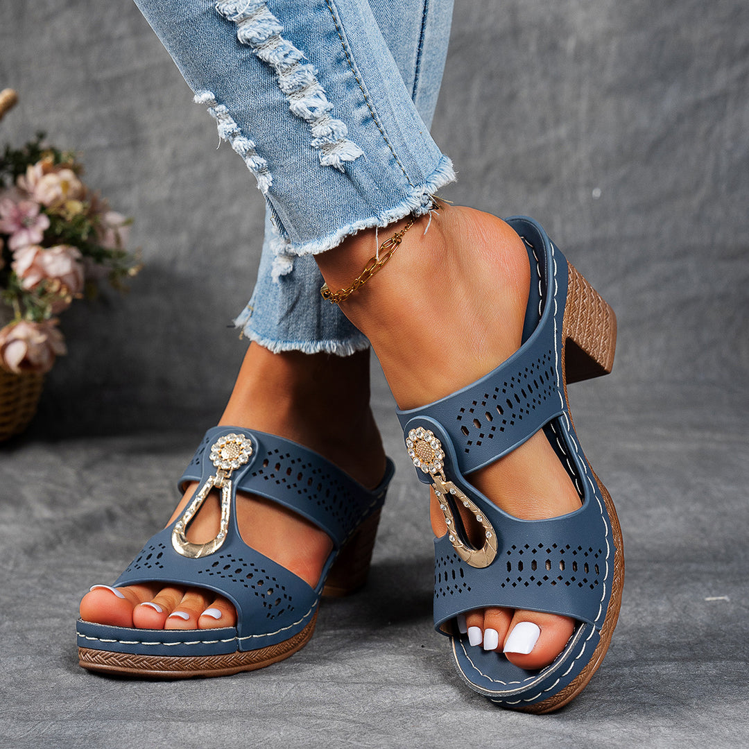 Damen bequeme Clogs mit modischem Cut-Out-Design und eleganter Applikation EB