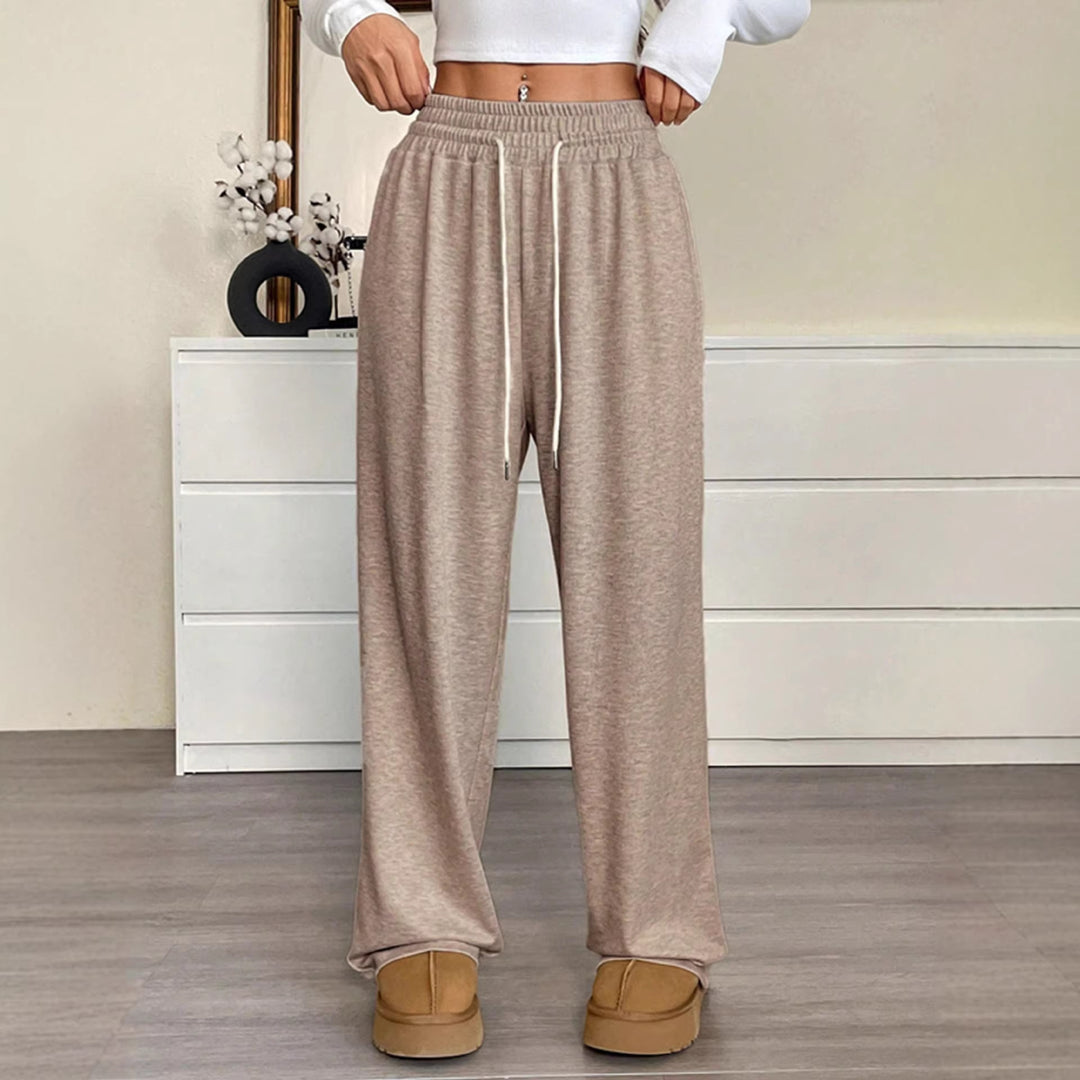 Damen nan weite High-Waist Loungehose mit elastischem Bund und Kordelzug EB