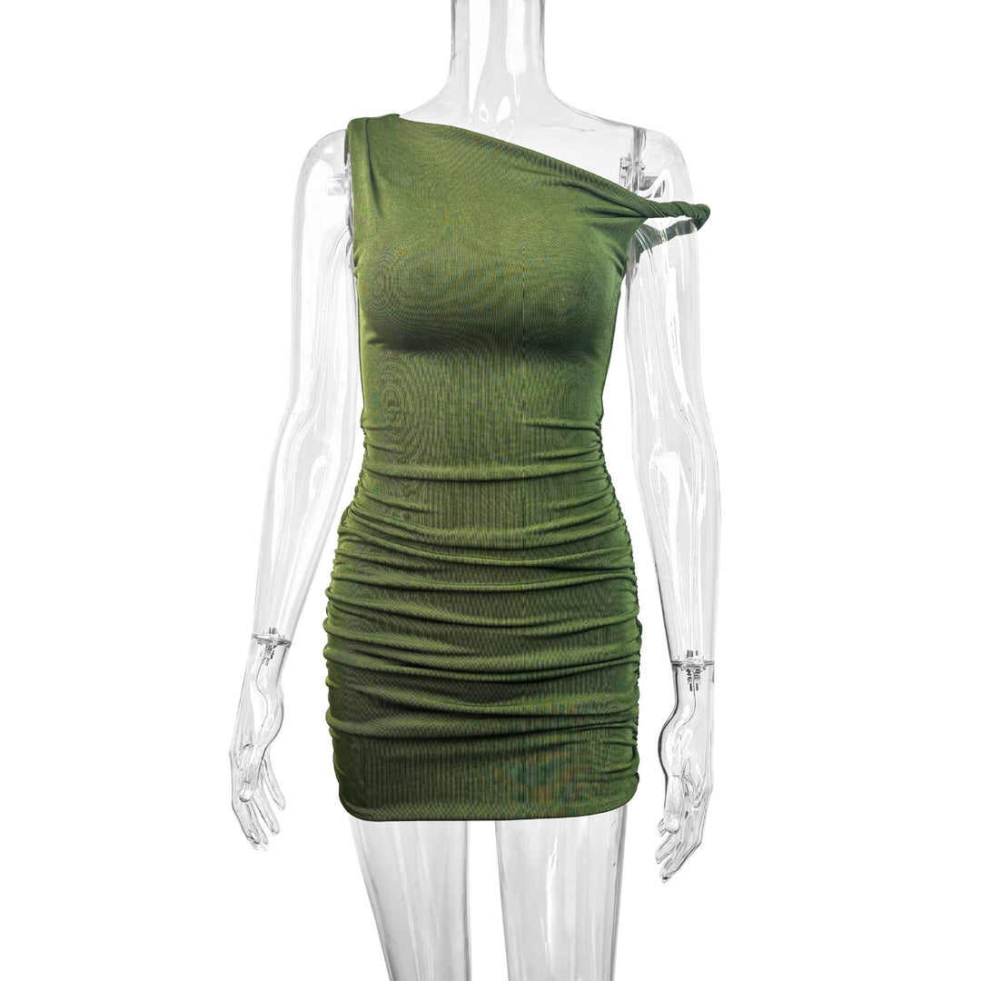 Damen gerafftes Minikleid mit asymmetrischem Ausschnitt und figurbetontem Schnitt EB