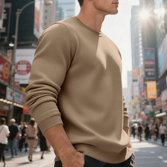 Herren lässiger Rundhals-Sweatshirt aus hochwertigem Baumwollmix mit strukturiertem Material EB