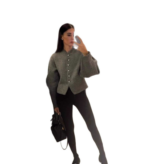 Damen kuschelige Wolljacke mit modischen Knopfdetails EB