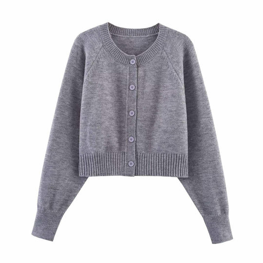 Damen cropped Strickjacke mit Knopfdetails und elastischem Bund EB