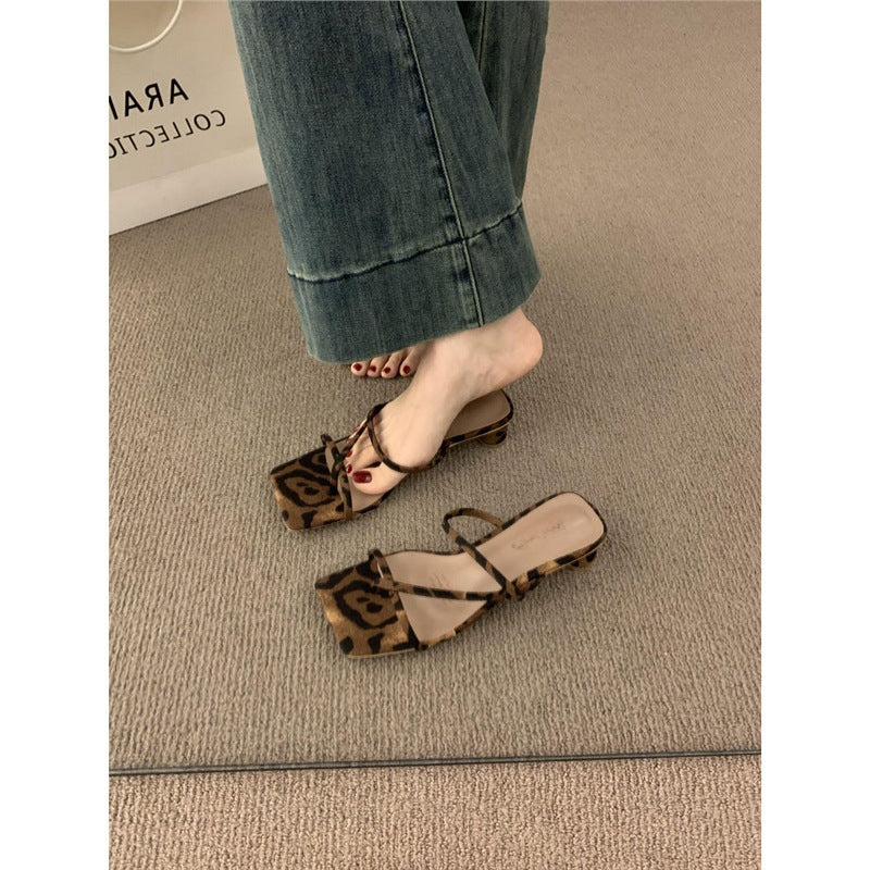 Damen elegante flache Sandalen mit kreativen Leopardenmuster EB