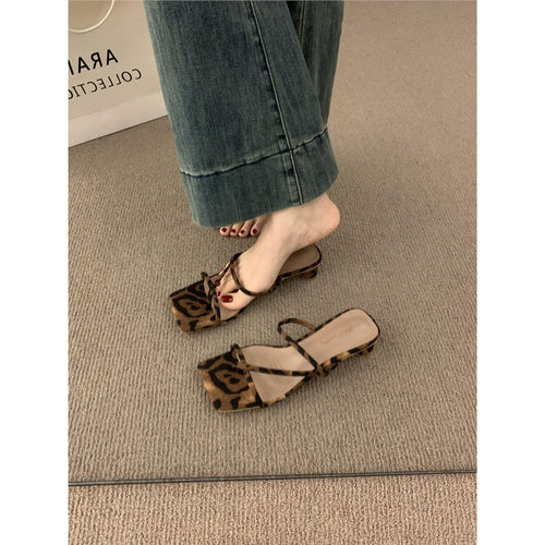 Damen elegante flache Sandalen mit kreativen Leopardenmuster EB
