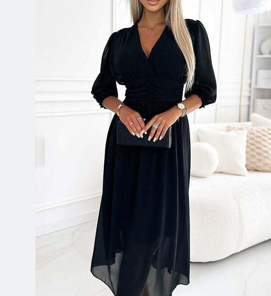 Damen Maxikleid mit elegantem V-Ausschnitt und raffiniertem Faltenwurf EB