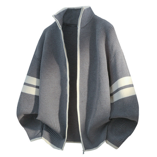 Unisex nan oversized Strickjacke mit Reißverschluss und Stehkragen EB